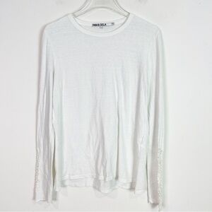 PAM & GELA WHITE CROCHET SLEEVE SHIRT WOMENS SZ LARGE